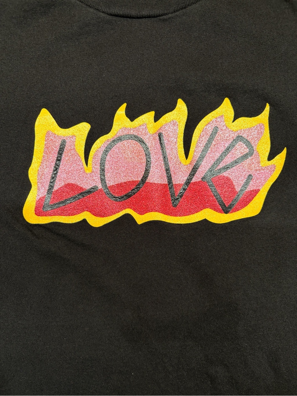 Teddy Fresh Black LOVE Flame Art Print with Yellow & Pink Accents